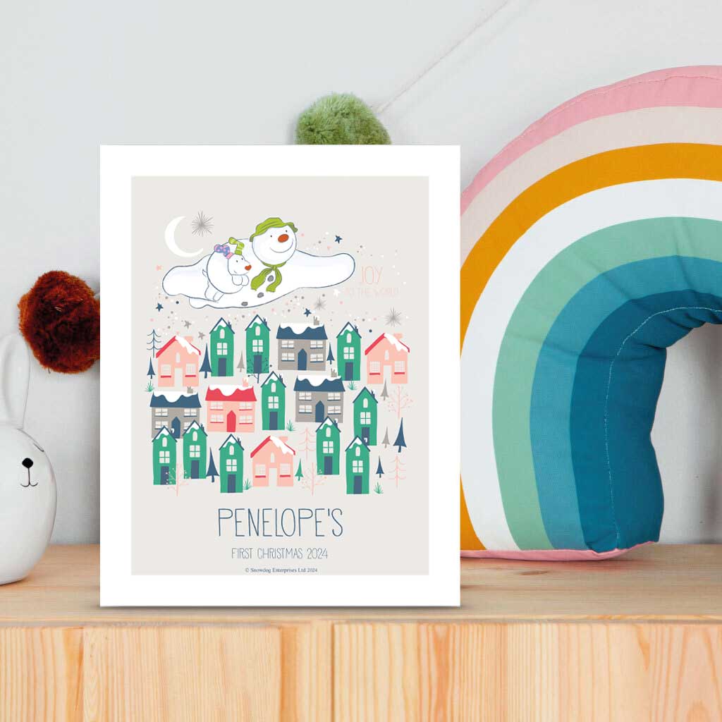 The Snowman and the Snowdog Joy to the World Personalised Art Print