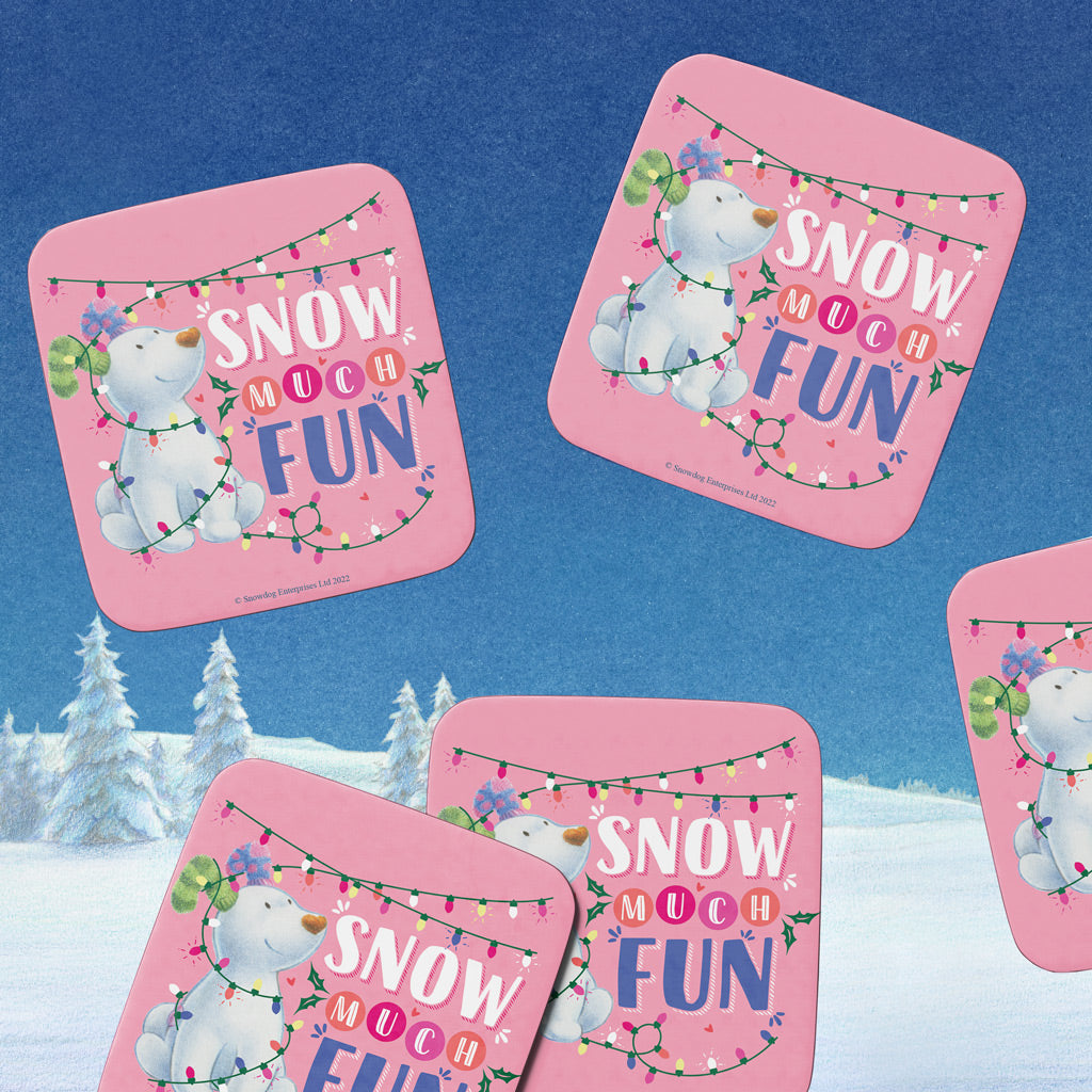 Snow Much Fun Pink Coaster