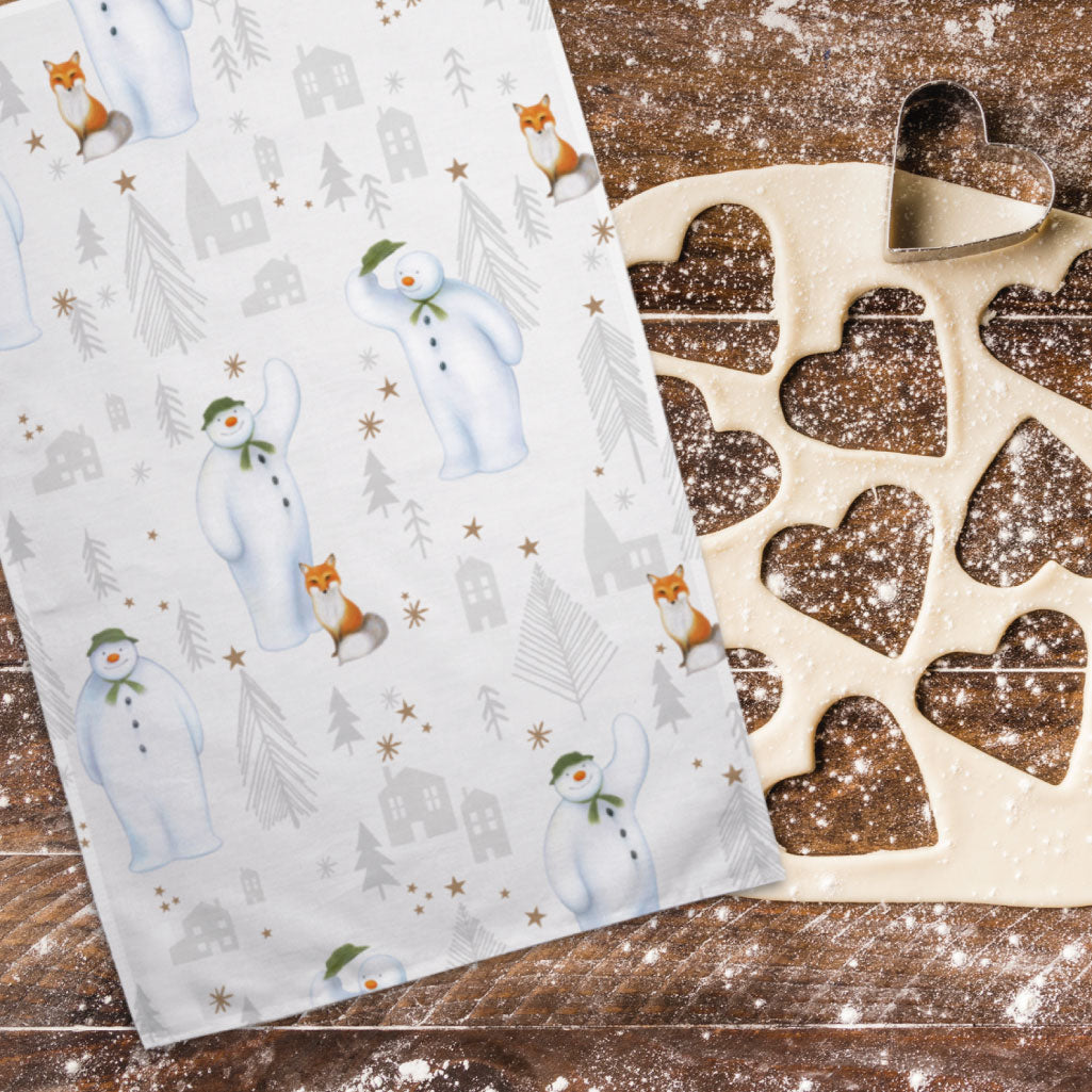 Alpine Adventures Snowman and Fox White Tea Towel