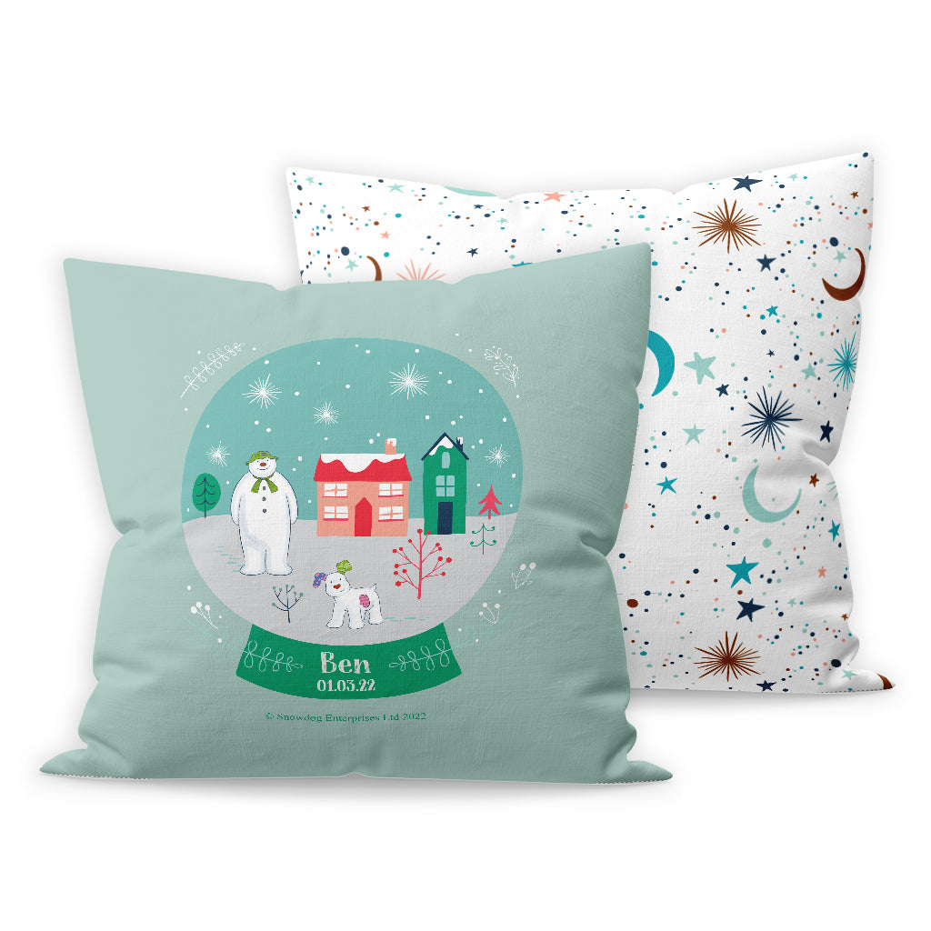 The Snowman and the Snowdog Snow Globe Personalised Cushion