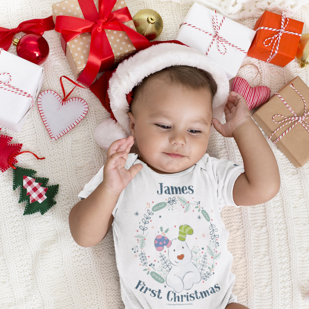 Snowdog First Christmas Personalised Baby Grow