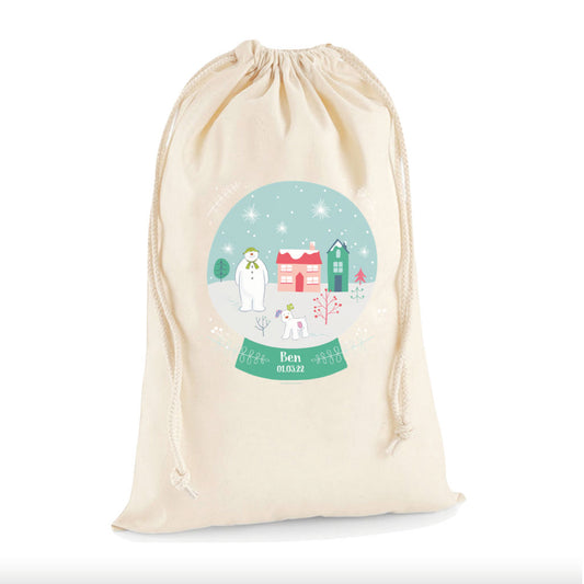 The Snowman and the Snowdog Snow Globe Personalised Laundry Bag